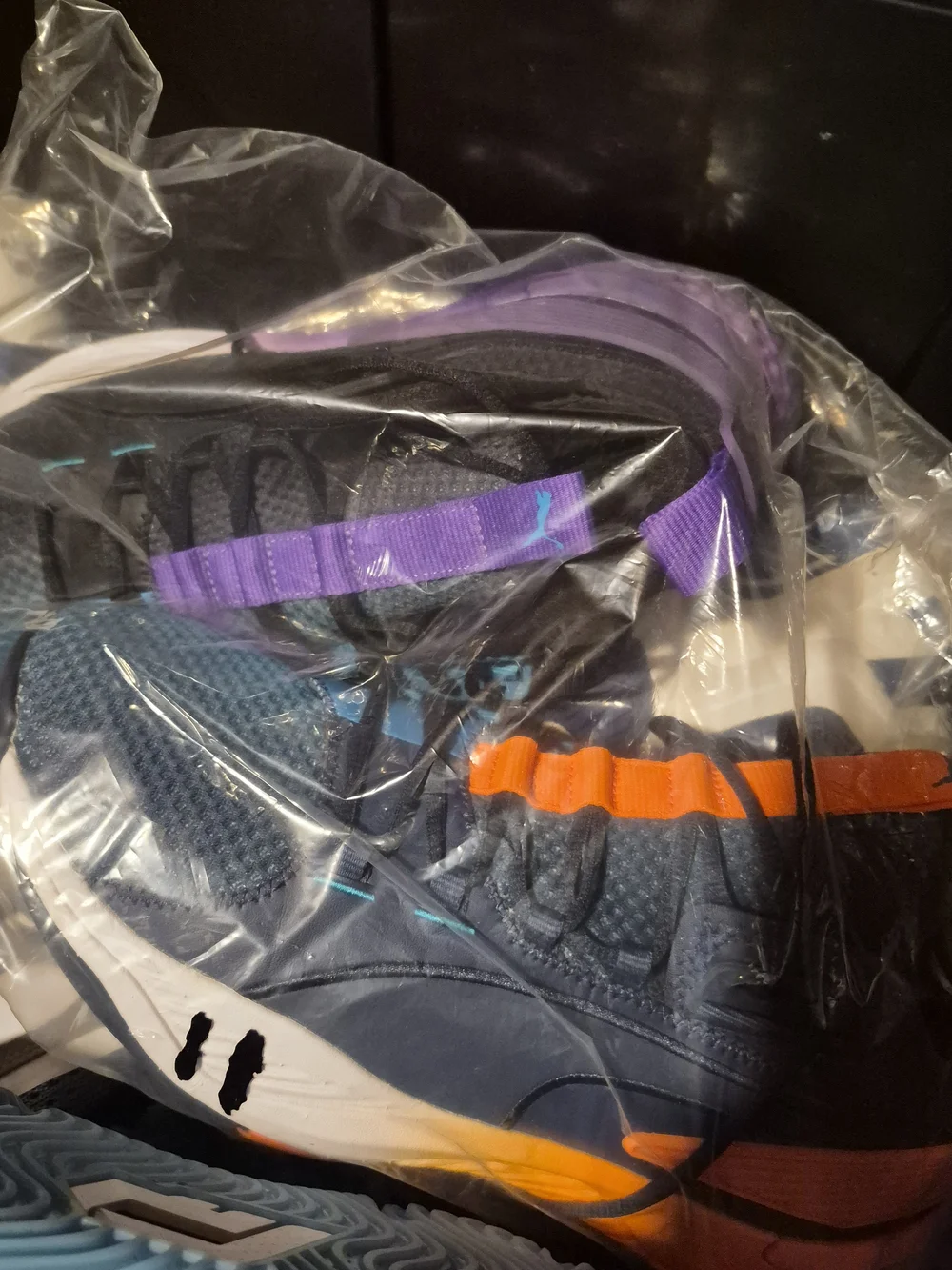 Puma Men's Navy Sneakers with Purple, Orange, and Blue Accents